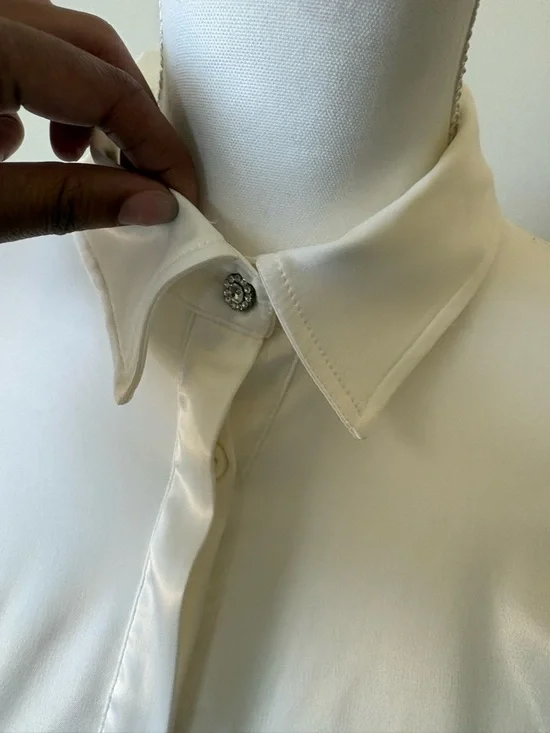 AKIRA Satin White Long Sleeve Mini Shirt Dress - Picture 5 of 9